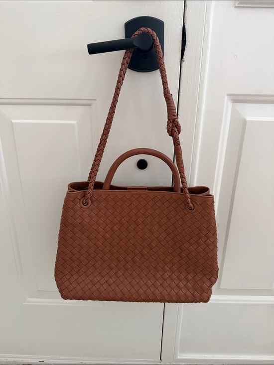 Quince Handbags - Quince Woven Leather Tote in Cognac Brown